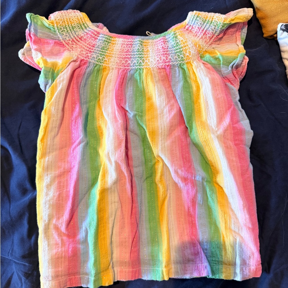 Mini Boden Rainbow Smocked Top with ruffle sleeves